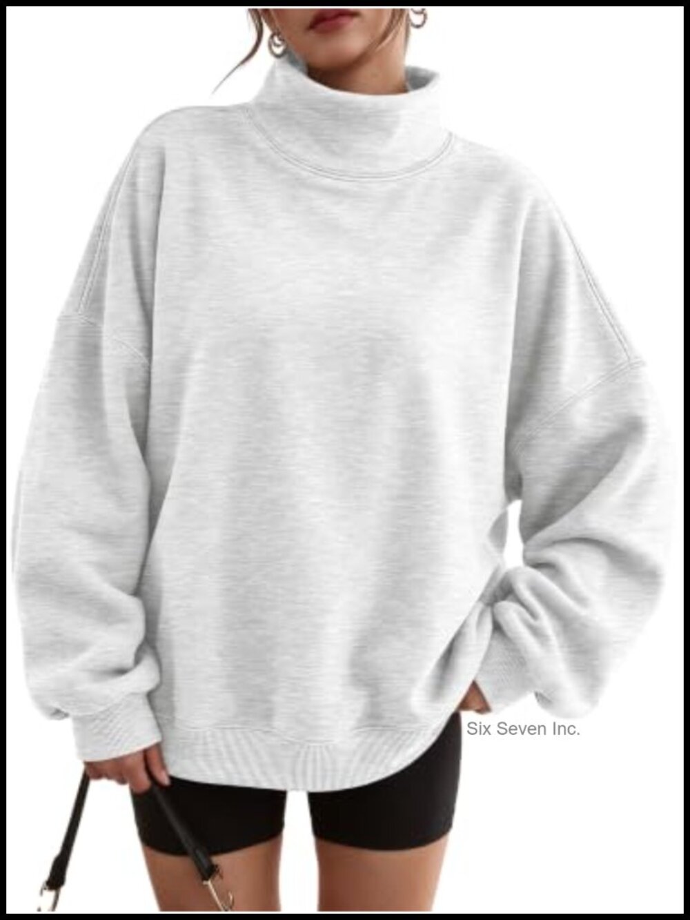 Oversized Fleece Mock Neck Sweatshirt with Pockets Pullover